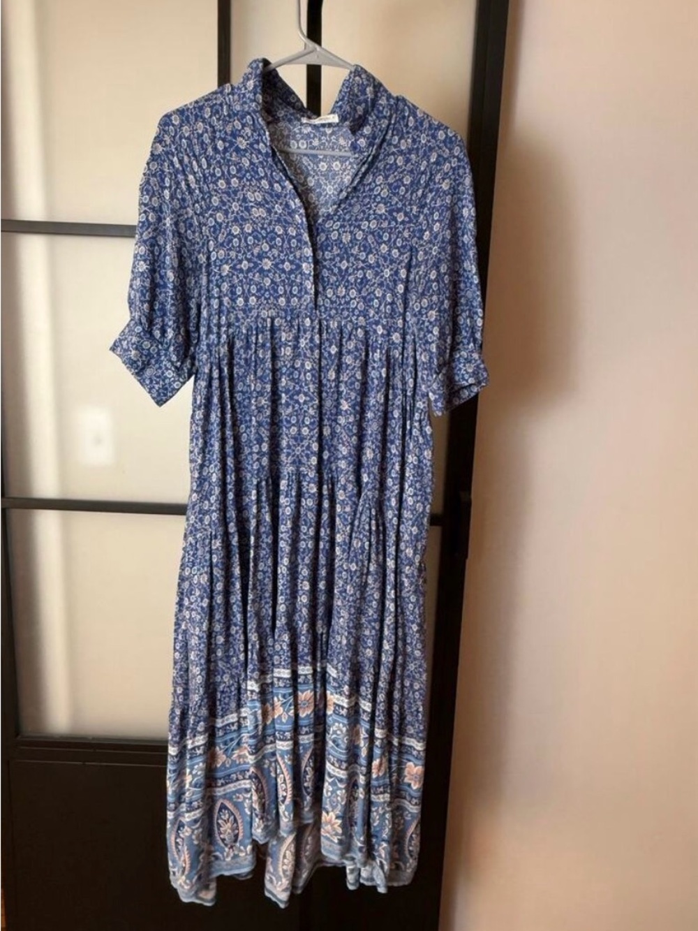 Natural Life Blue Floral Tiered Midi Dress - Comfortable Everyday Style Small